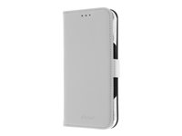 Insmat Exclusive - Lommebok for mobiltelefon - ekte skinn, kartong+papir+aluminiumsfolie, polykarbonat (PC), bomullssting - hvit - for Apple iPhone 16 Pro 650-3284