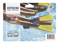 Epson PicturePack T5846 - Farge (cyan, magenta, gul, svart) - blære med RF/lyd-alarm - skriverpatron / papirsett - for PictureMate 240, 260, 280 C13T58464020