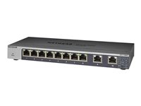 NETGEAR GS110MX - Switch - ikke-styrt - 8 x 1000Base-T + 2 x 100/1000/2,5 G/5 G/10 G (opplink) - stasjonær, rackmonterbar, veggmonterbar - DC-strøm GS110MX-100PES