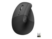 Logitech Lift for Business - Vertikal mus - ergonomisk - venstrehendt - 6 knapper - trådløs - Bluetooth, 2.4 GHz - Logitech Logi Bolt USB-mottaker - grafitt 910-006495