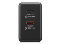 Lenovo Dual - Strømadapter - GaN - AC 100/240 V - 65 watt - utgangskontakter: 2 - svart 40AW065BEU