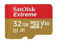 SanDisk Extreme - Flashminnekort (microSDHC til SD-adapter inkludert) - 32 GB - A1 / Video Class V30 / UHS-I U3 / Class10 - microSDHC UHS-I SDSQXAF-032G-GN6MA