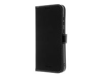 Insmat Exclusive - Baksidedeksel for mobiltelefon - ekte skinn, kartong+papir+aluminiumsfolie, termoplast-polyuretan (TPU), bomullssting - svart - for Samsung Galaxy A35 650-3230