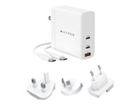 HyperJuice - Strømadapter - GaN-teknologi - 140 watt - QC 3.0, Power Delivery 3.1 - 3 utgangskontakter (USB, 2 x USB-C) - hvit HJG140WW